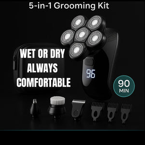7D Flex Pro Bald Head Shaver – 5-in-1 Waterproof Grooming Kit (LED, 90-min)