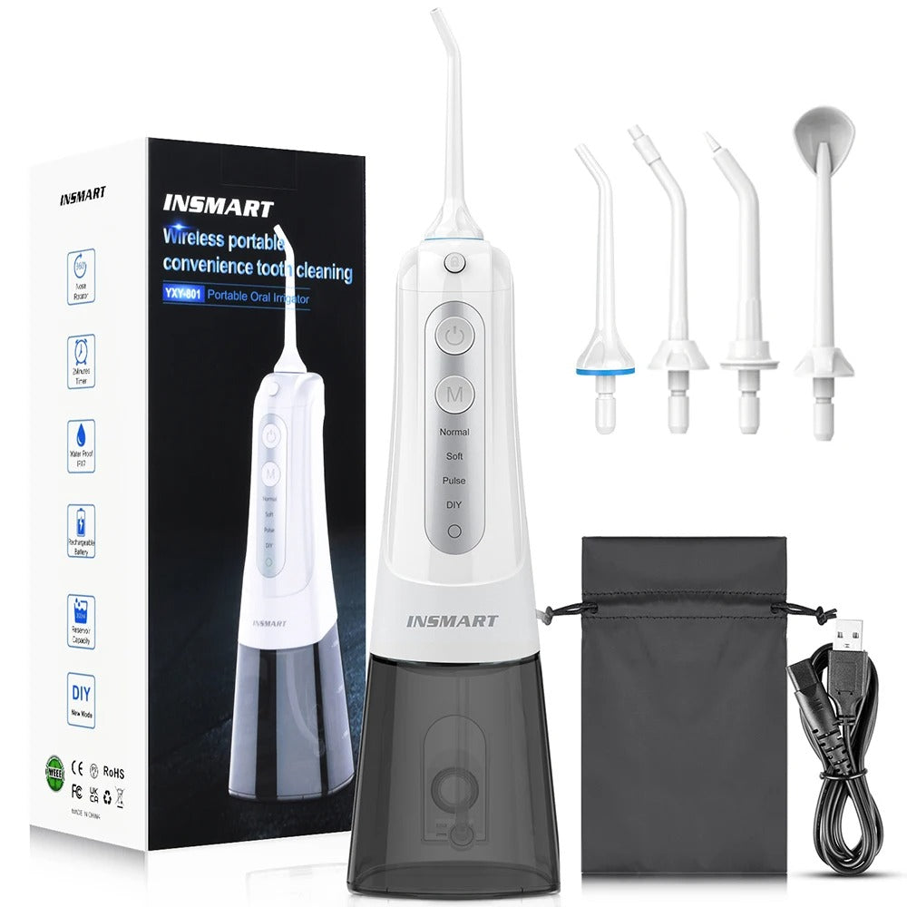 Water Flosser 300 ml Cordless Oral Irrigator, IPX7 Waterproof, 4 Modes, USB Rechargeable