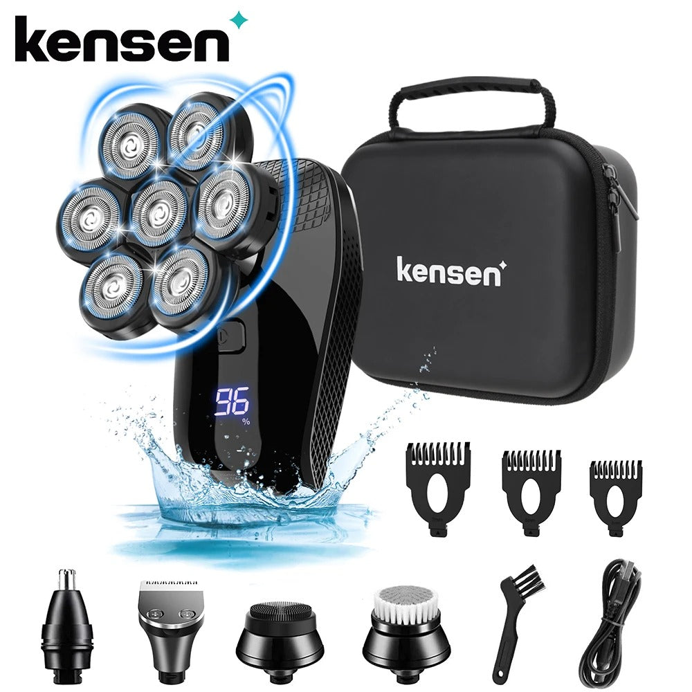 7D Flex Pro Bald Head Shaver – 5-in-1 Waterproof Grooming Kit (LED, 90-min)