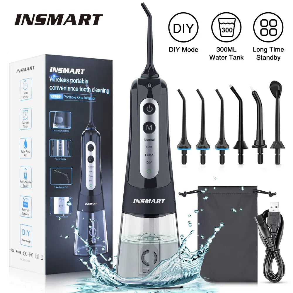 Water Flosser 300 ml Cordless Oral Irrigator, IPX7 Waterproof, 4 Modes, USB Rechargeable