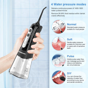 Water Flosser 300 ml Cordless Oral Irrigator, IPX7 Waterproof, 4 Modes, USB Rechargeable