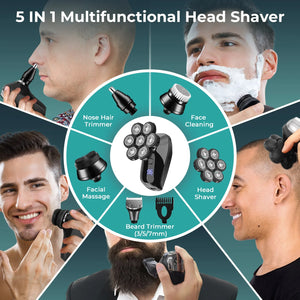 7D Flex Pro Bald Head Shaver – 5-in-1 Waterproof Grooming Kit (LED, 90-min)