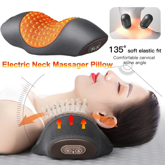 Electric Neck Massage Pillow - Heating, Vibration & Cervical Traction for Relaxation & Spine Support