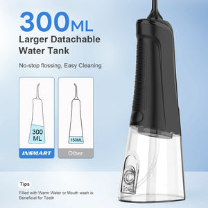Water Flosser 300 ml Cordless Oral Irrigator, IPX7 Waterproof, 4 Modes, USB Rechargeable