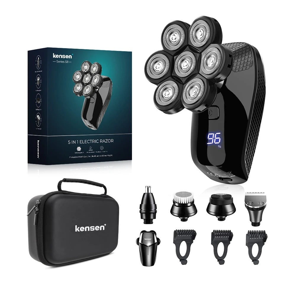 7D Flex Pro Bald Head Shaver – 5-in-1 Waterproof Grooming Kit (LED, 90-min)